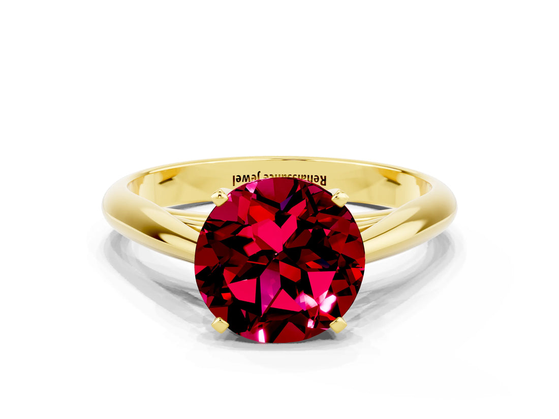 Yellow gold Round Cut Garnet Solitaire Engagement Ring with Cathedral Setting and Four-Prong Mount_84