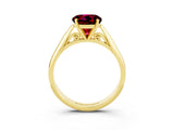 Yellow gold Round Cut Garnet Solitaire Engagement Ring with Cathedral Setting and Four-Prong Mount_87