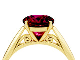Yellow gold Round Cut Garnet Solitaire Engagement Ring with Cathedral Setting and Four-Prong Mount_88