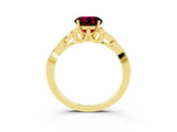 Yellow gold Round Cut Garnet Solitaire Engagement Ring with Celtic Knot Band and Four-Prong Setting_3