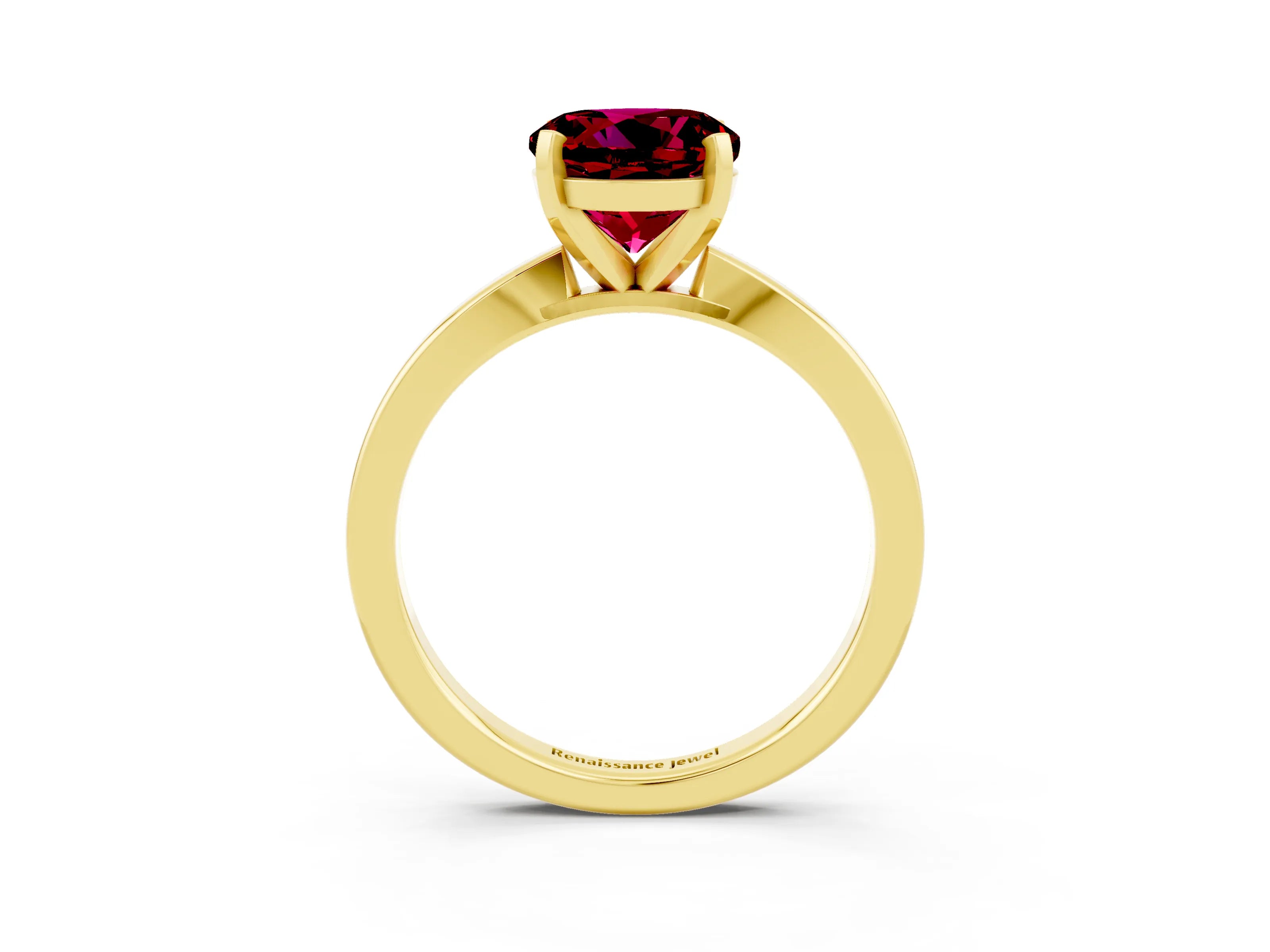 Yellow gold Round Cut Garnet Solitaire Engagement Ring with Classic Band and Four-Prong Setting_27