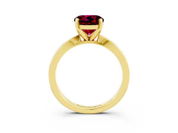 Yellow gold Round Cut Garnet Solitaire Engagement Ring with Classic Band and Four-Prong Setting