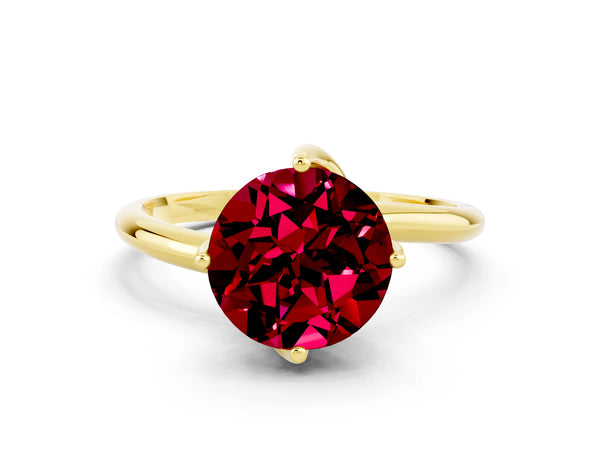 Yellow gold Round Cut Garnet Solitaire Engagement Ring with Four-Prong Setting and Classic Band