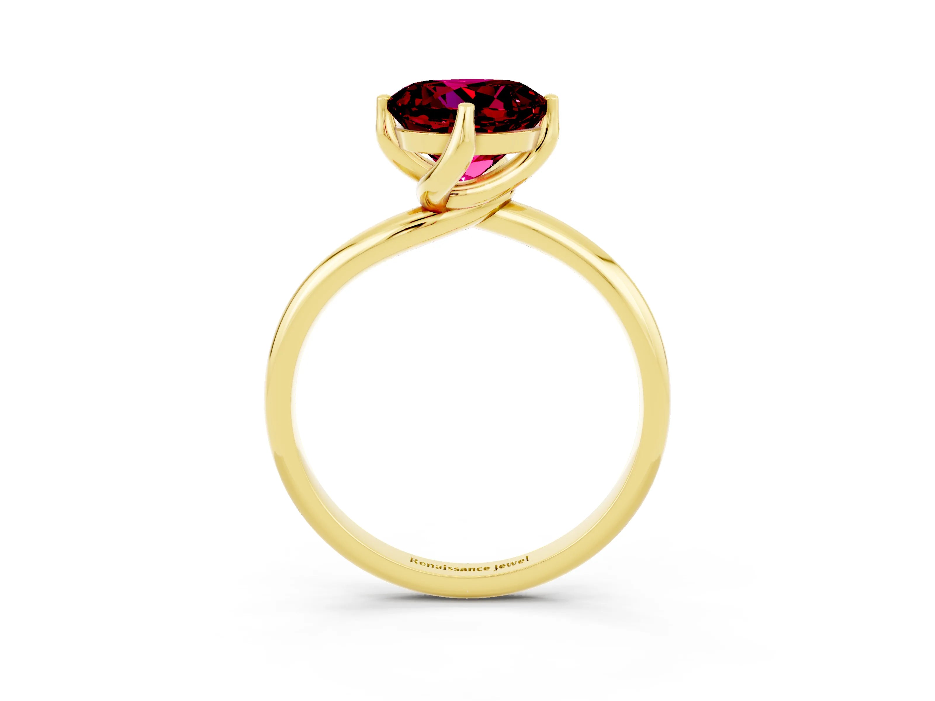 Yellow gold Round Cut Garnet Solitaire Engagement Ring with Four-Prong Setting and Classic Band_15
