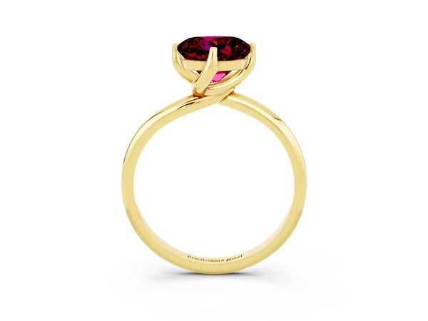 Yellow gold Round Cut Garnet Solitaire Engagement Ring with Four-Prong Setting and Classic Band