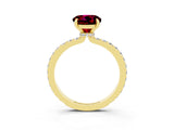 Yellow gold Round Cut Garnet Solitaire Engagement Ring with Pavé Band and Four-Prong Setting_3