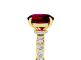 Yellow gold Round Cut Garnet Solitaire Engagement Ring with Pavé Band and Four-Prong Setting_5