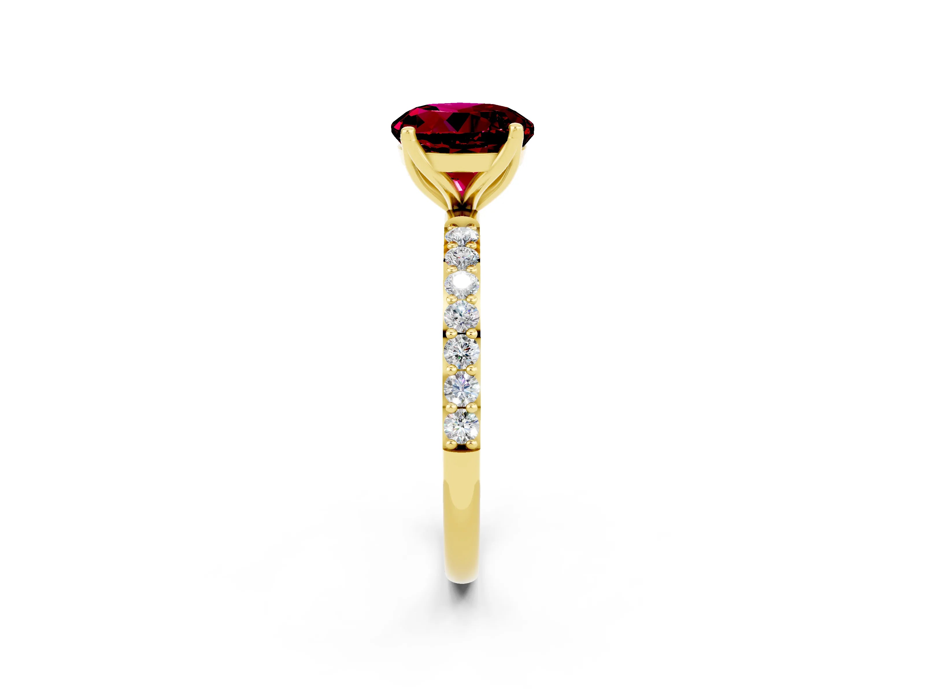 Yellow gold Round Cut Garnet Solitaire Engagement Ring with Pavé Band and Prong Setting_2