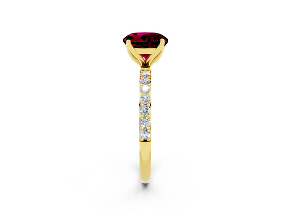 Yellow gold Round Cut Garnet Solitaire Engagement Ring with Round  Pavé Band and Prong Setting