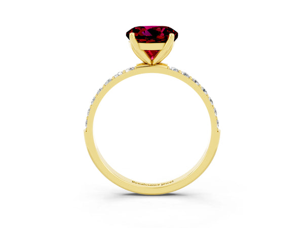Yellow gold Round Cut Garnet Solitaire Engagement Ring with Round  Pavé Band and Prong Setting