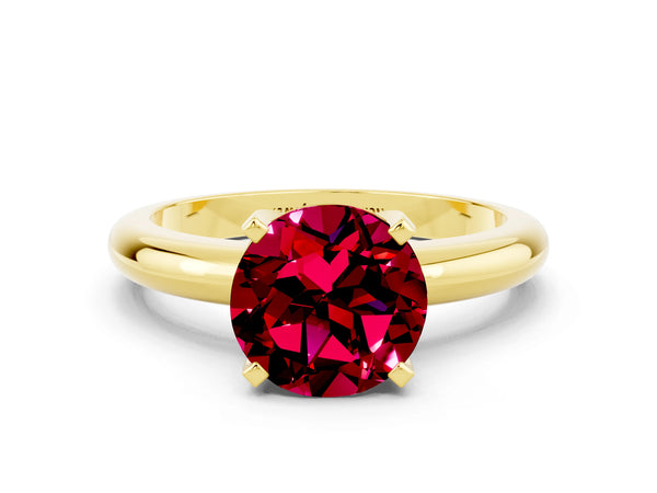 Yellow gold Round Cut Garnet Solitaire Engagement Ring with Round Band and Four-Prong Setting