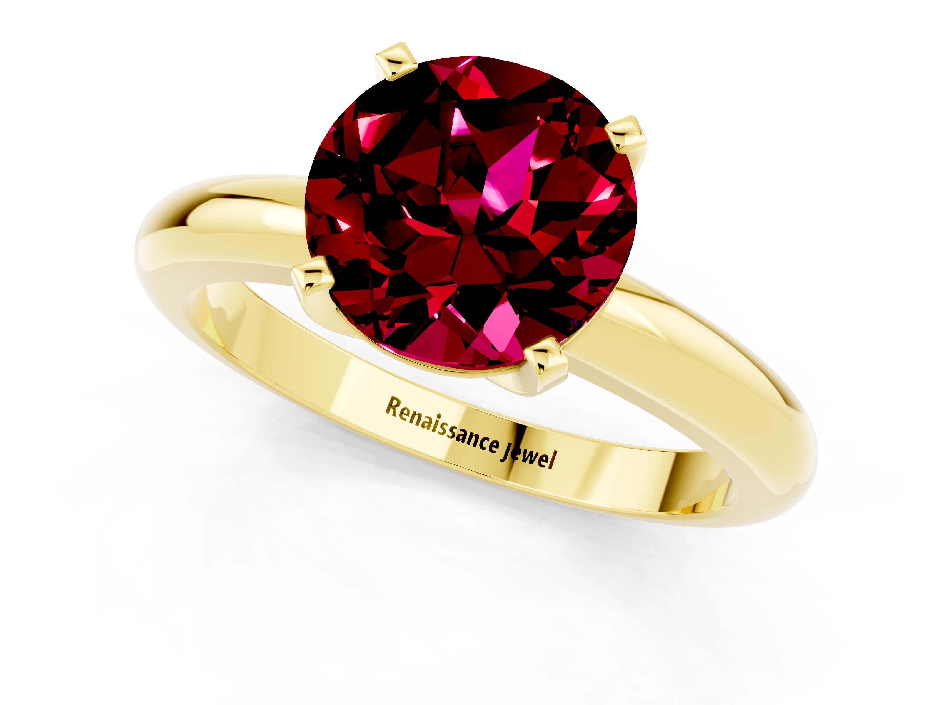 Yellow gold Round Cut Garnet Solitaire Engagement Ring with Round Band and Four-Prong Setting_1