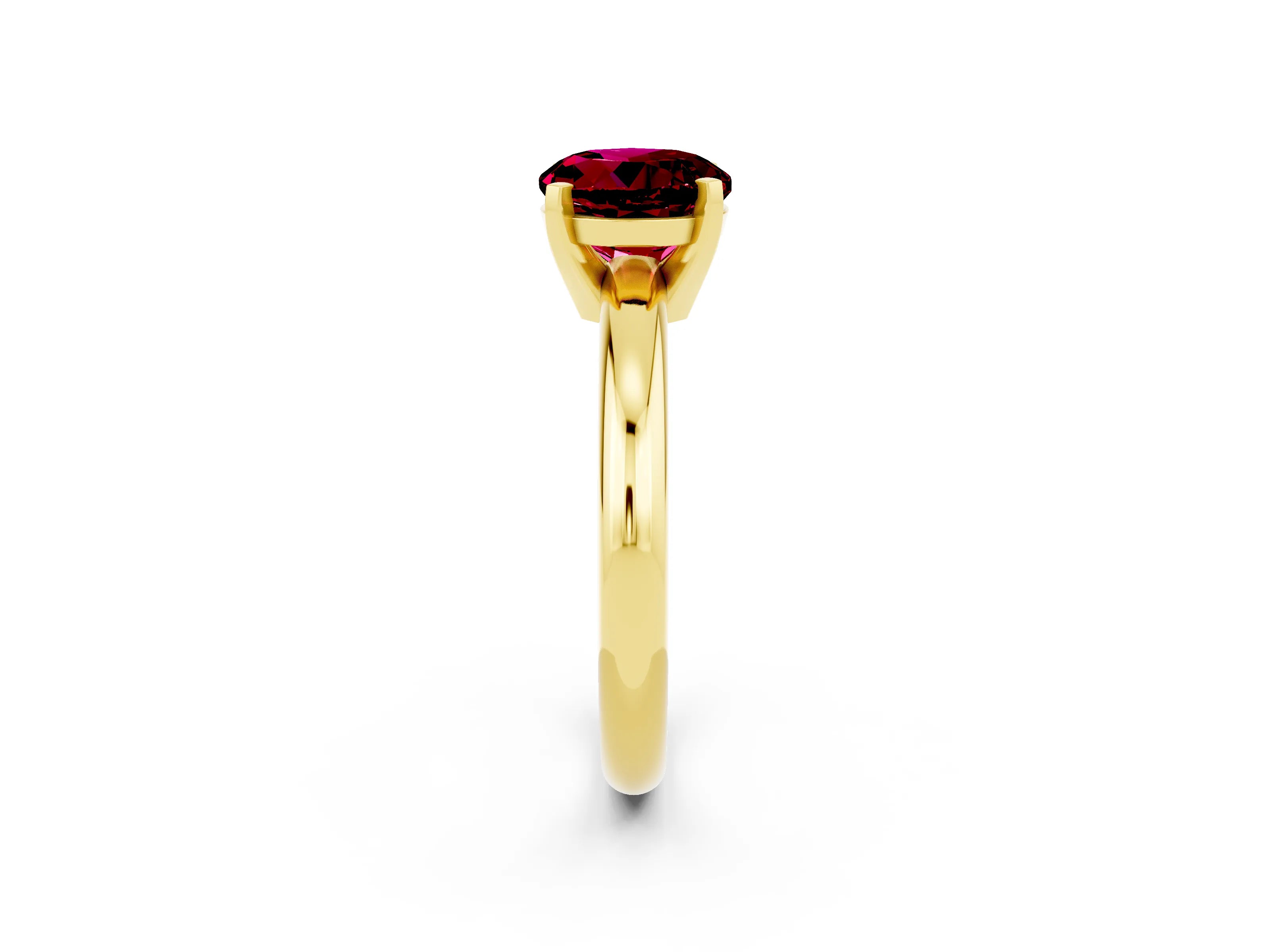 Yellow gold Round Cut Garnet Solitaire Engagement Ring with Round Band and Four-Prong Setting_2