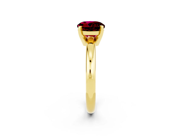 Yellow gold Round Cut Garnet Solitaire Engagement Ring with Round Band and Four-Prong Setting
