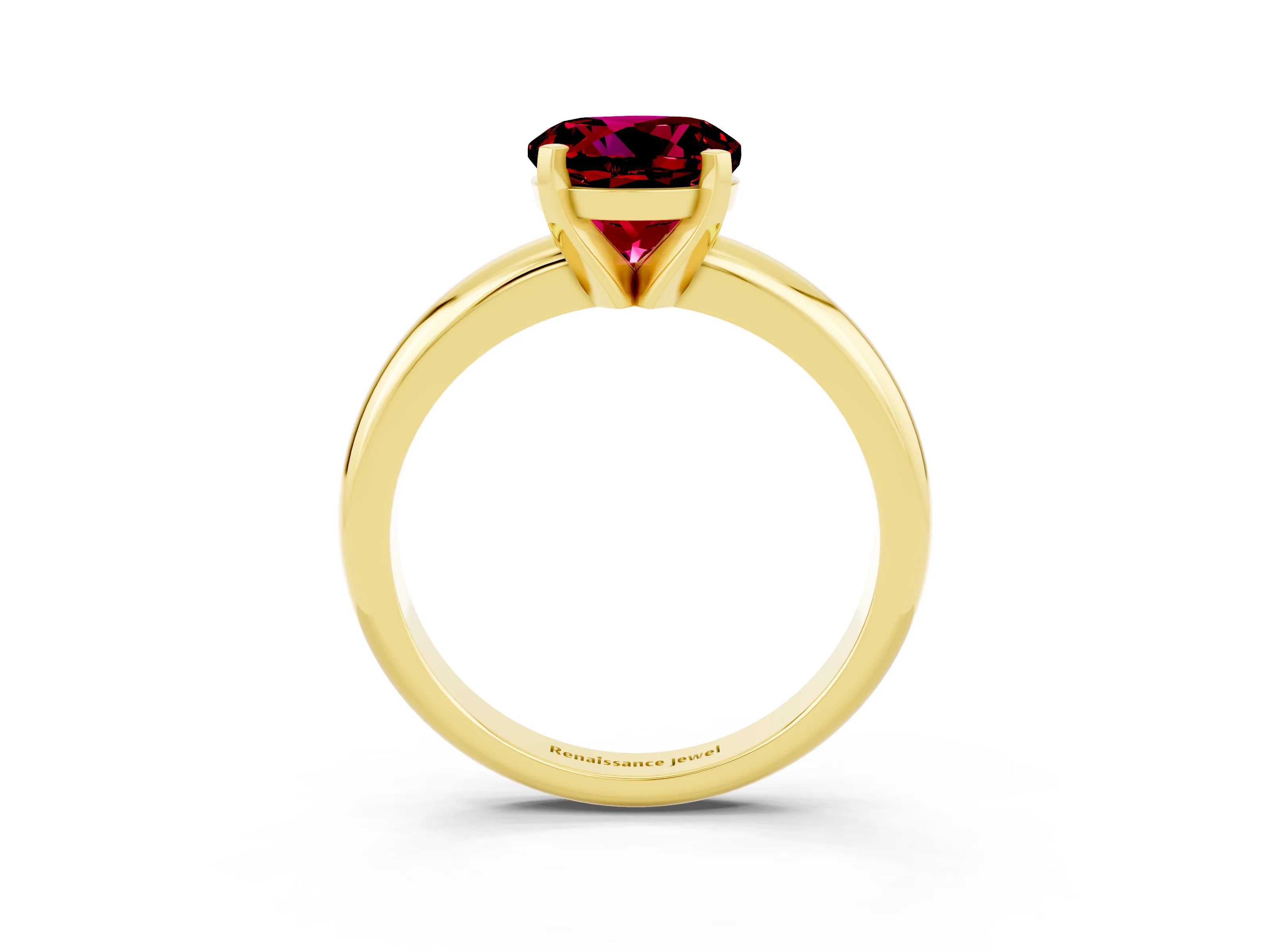 Yellow gold Round Cut Garnet Solitaire Engagement Ring with Round Band and Four-Prong Setting_3
