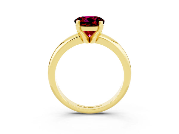Yellow gold Round Cut Garnet Solitaire Engagement Ring with Round Band and Four-Prong Setting