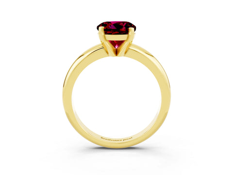 Yellow gold Round Cut Garnet Solitaire Engagement Ring with Round Band and Four-Prong Setting_3