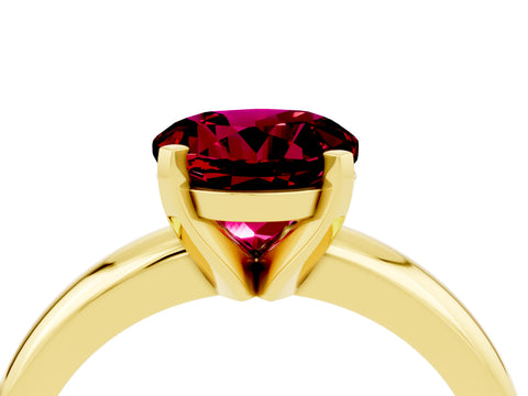 Yellow gold Round Cut Garnet Solitaire Engagement Ring with Round Band and Four-Prong Setting_4