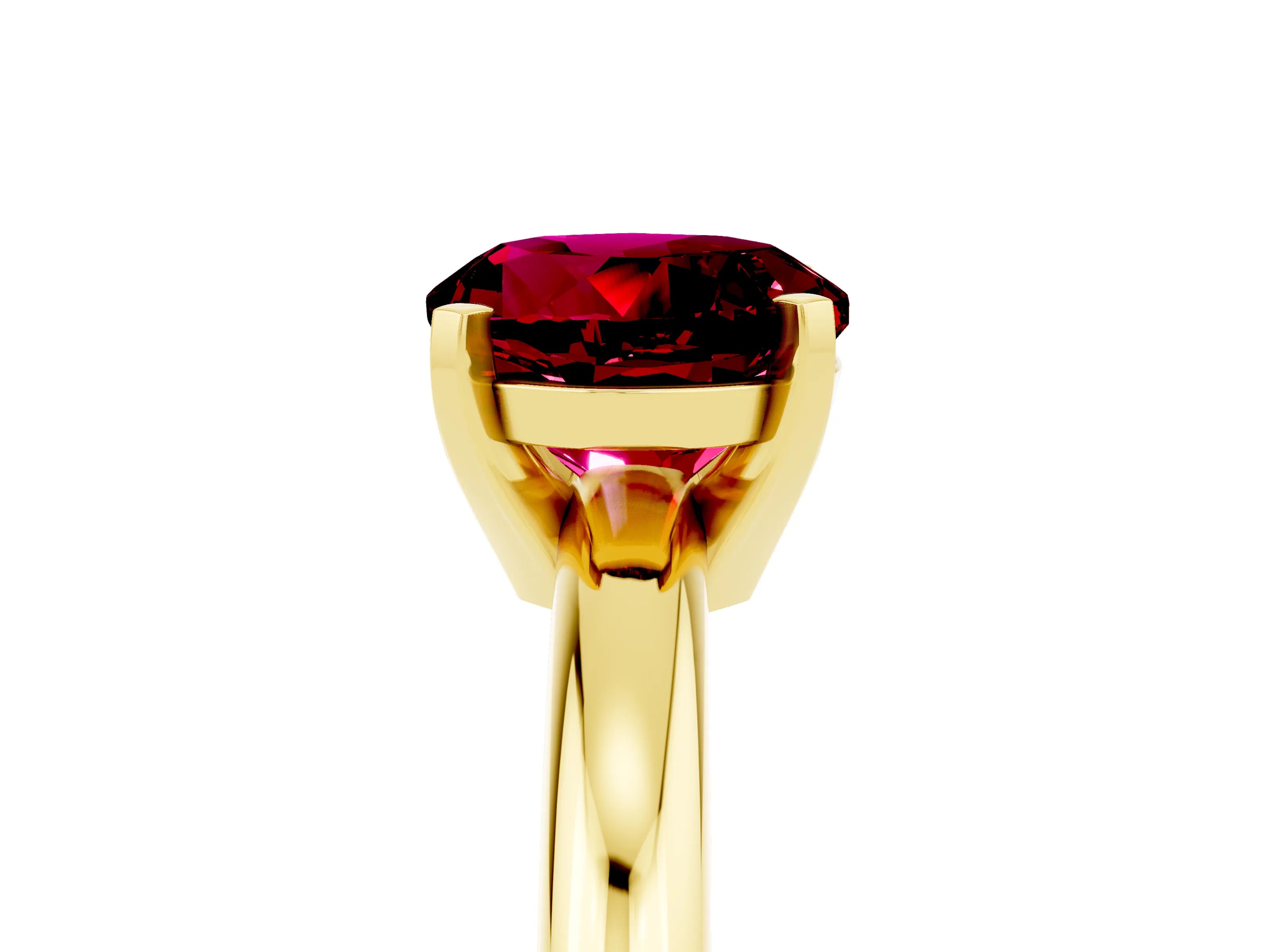 Yellow gold Round Cut Garnet Solitaire Engagement Ring with Round Band and Four-Prong Setting_5