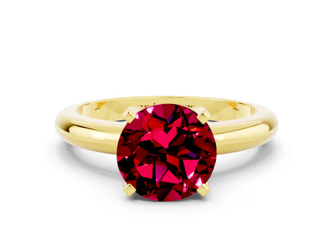 Yellow gold Round Cut Garnet Solitaire Engagement Ring with Round Band and Four-Prong Setting