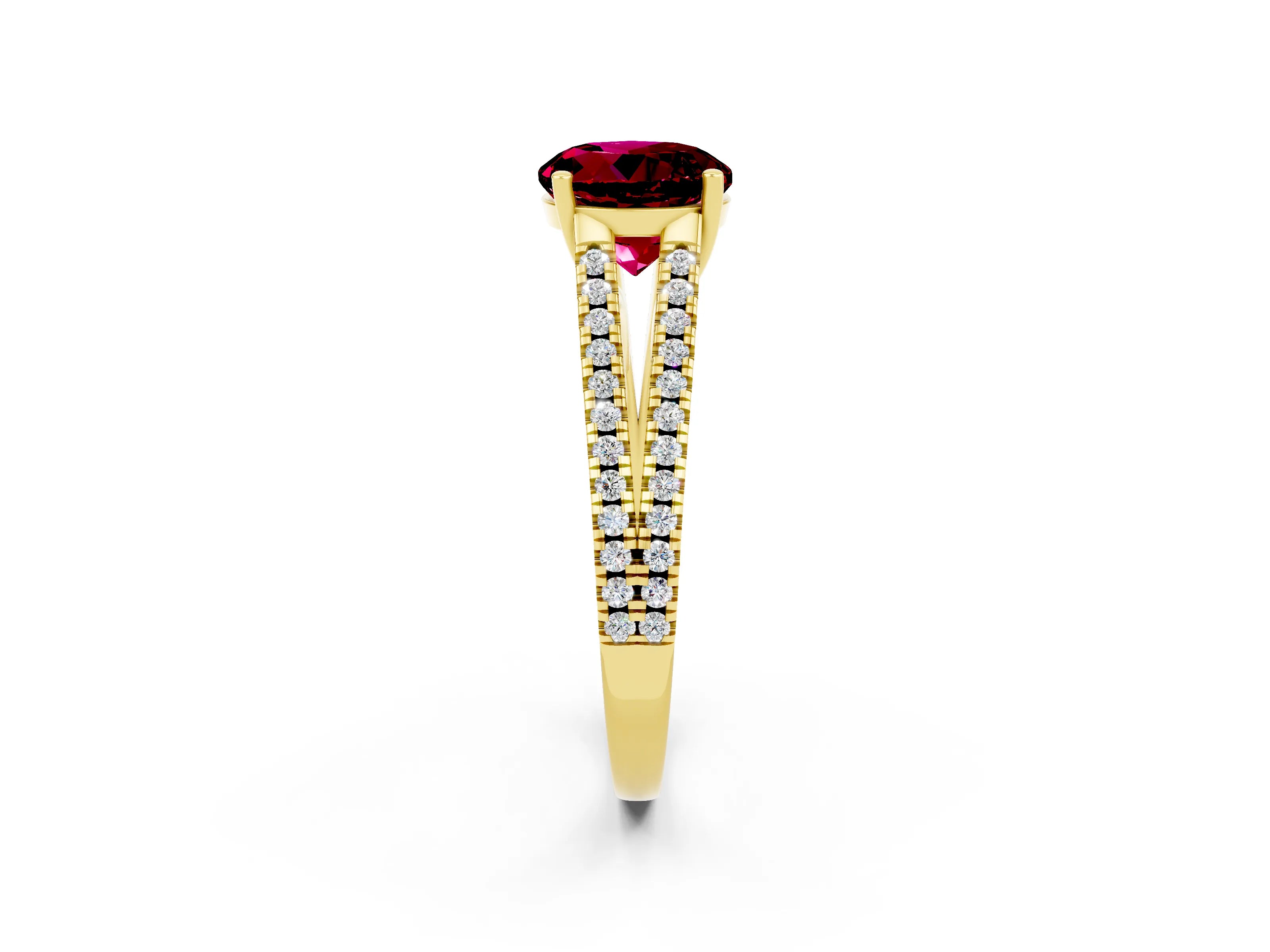 Yellow gold Round Cut Garnet Solitaire Engagement Ring with Split Shank Pavé Band_2