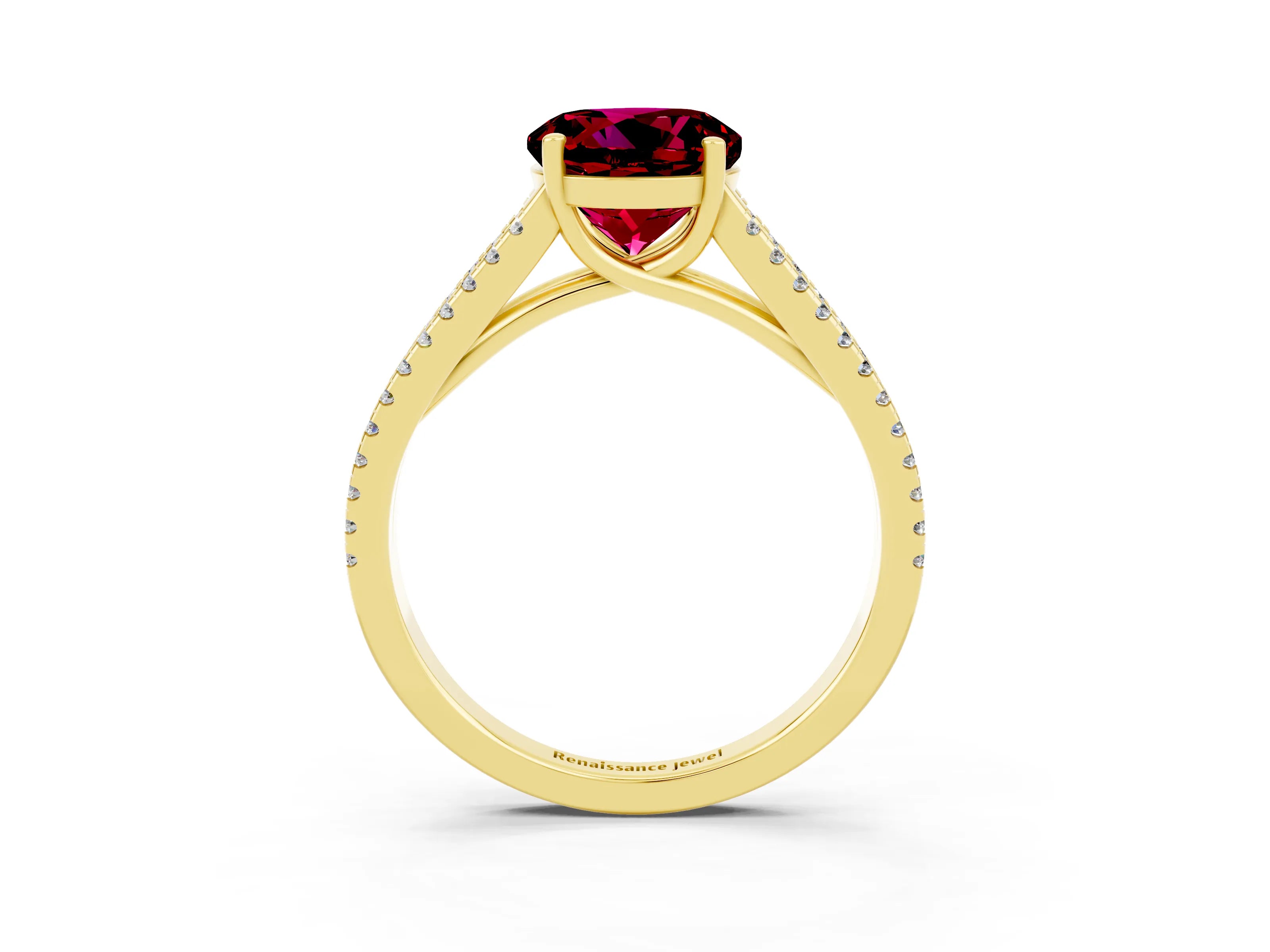 Yellow gold Round Cut Garnet Solitaire Engagement Ring with Split Shank Pavé Band_3
