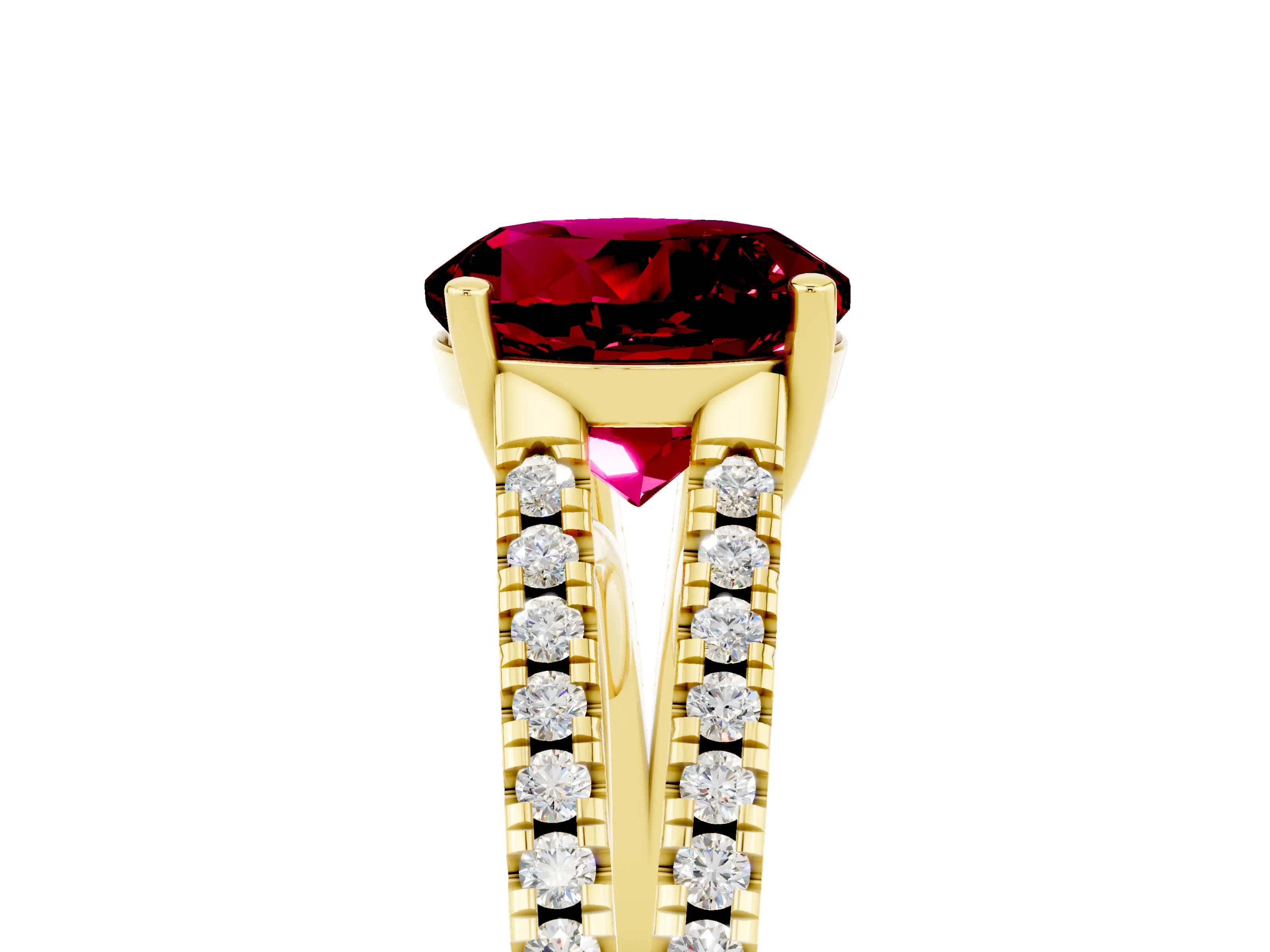 Yellow gold Round Cut Garnet Solitaire Engagement Ring with Split Shank Pavé Band_5