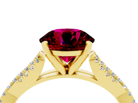 Yellow gold Round Cut Garnet Solitaire Engagement Ring with Twisted Pavé Band and Four-Prong Setting_16