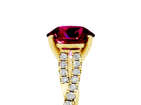 Yellow gold Round Cut Garnet Solitaire Engagement Ring with Twisted Pavé Band and Four-Prong Setting_17