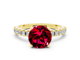 Yellow gold Round Cut Garnet Solitaire Pavé Band with Four-Prong Setting