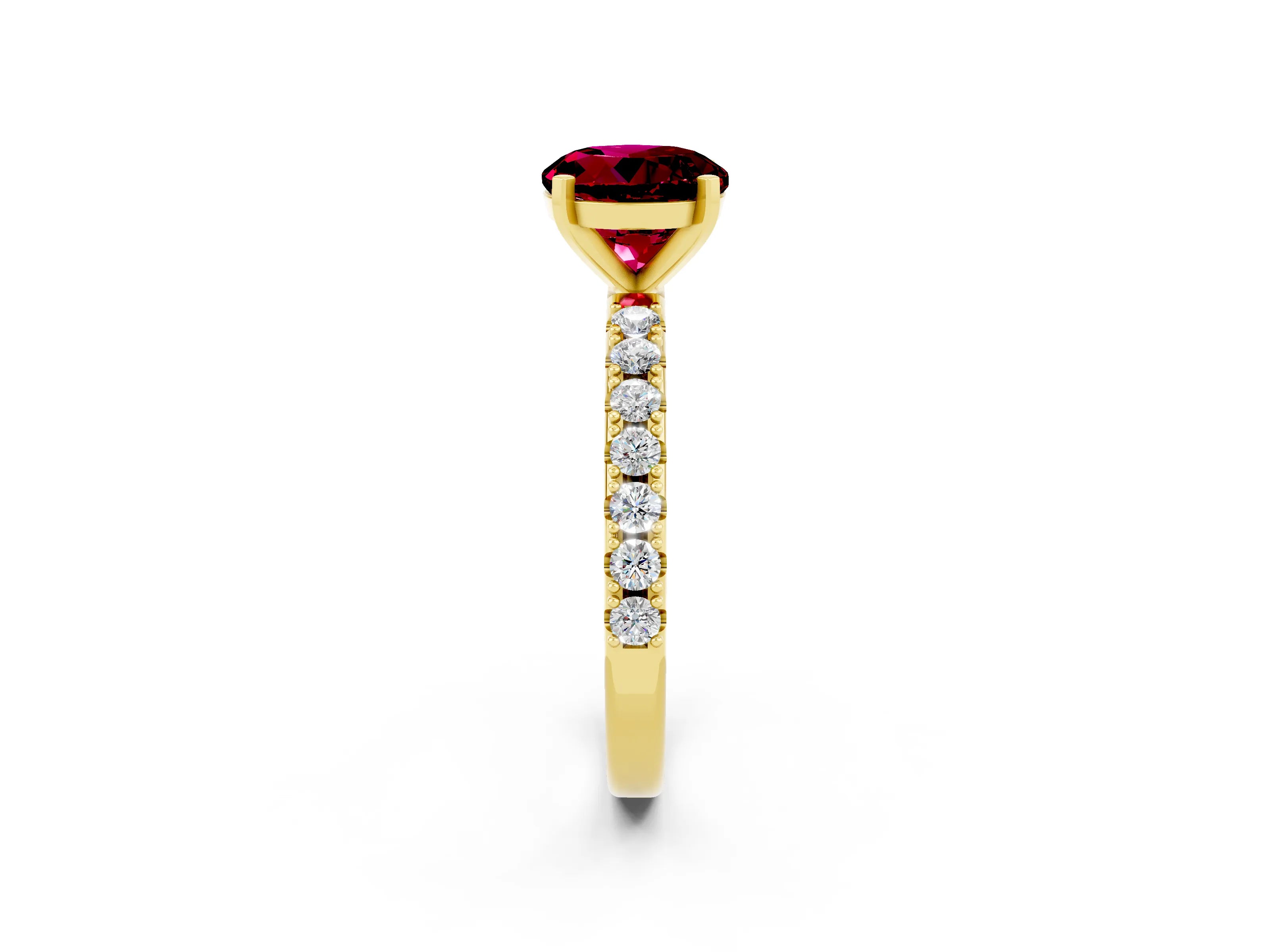 Yellow gold Round Cut Garnet Solitaire Pavé Band with Four-Prong Setting_2