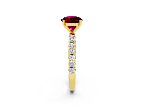 Yellow gold Round Cut Garnet Solitaire Pavé Band with Four-Prong Setting_2