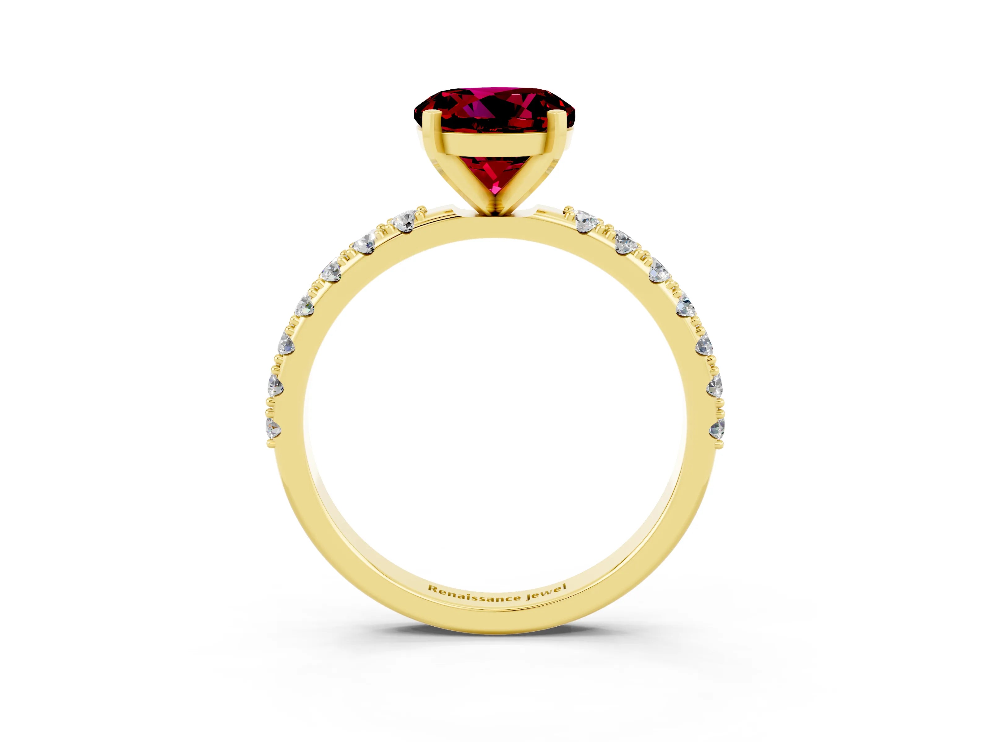 Yellow gold Round Cut Garnet Solitaire Pavé Band with Four-Prong Setting_3