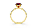 Yellow gold Round Cut Garnet Solitaire Pavé Band with Four-Prong Setting_3