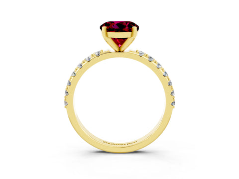 Yellow gold Round Cut Garnet Solitaire Pavé Band with Four-Prong Setting_3