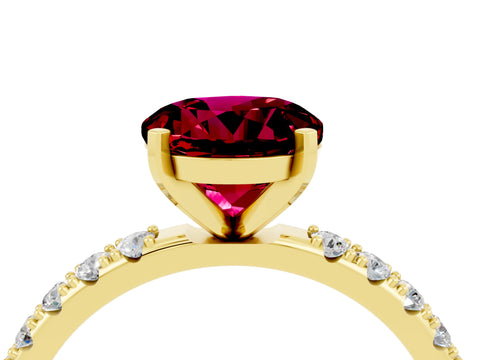 Yellow gold Round Cut Garnet Solitaire Pavé Band with Four-Prong Setting_4