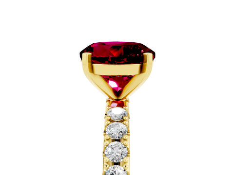 Yellow gold Round Cut Garnet Solitaire Pavé Band with Four-Prong Setting_5