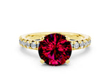 Yellow gold Round Cut Garnet Solitaire Pavé Engagement Ring with Round Band and Prong Setting_12