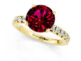 Yellow gold Round Cut Garnet Solitaire Pavé Engagement Ring with Round Band and Prong Setting_13