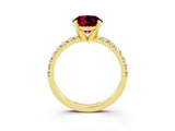 Yellow gold Round Cut Garnet Solitaire Pavé Engagement Ring with Round Band and Prong Setting_15