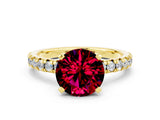 Yellow gold Round Cut Garnet Solitaire Pavé Engagement Ring with Round Band and Prong Setting_66