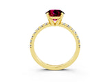 Yellow gold Round Cut Garnet Solitaire Pavé Engagement Ring with Round Band and Prong Setting_69