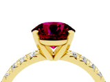 Yellow gold Round Cut Garnet Solitaire Pavé Engagement Ring with Round Band and Prong Setting_70