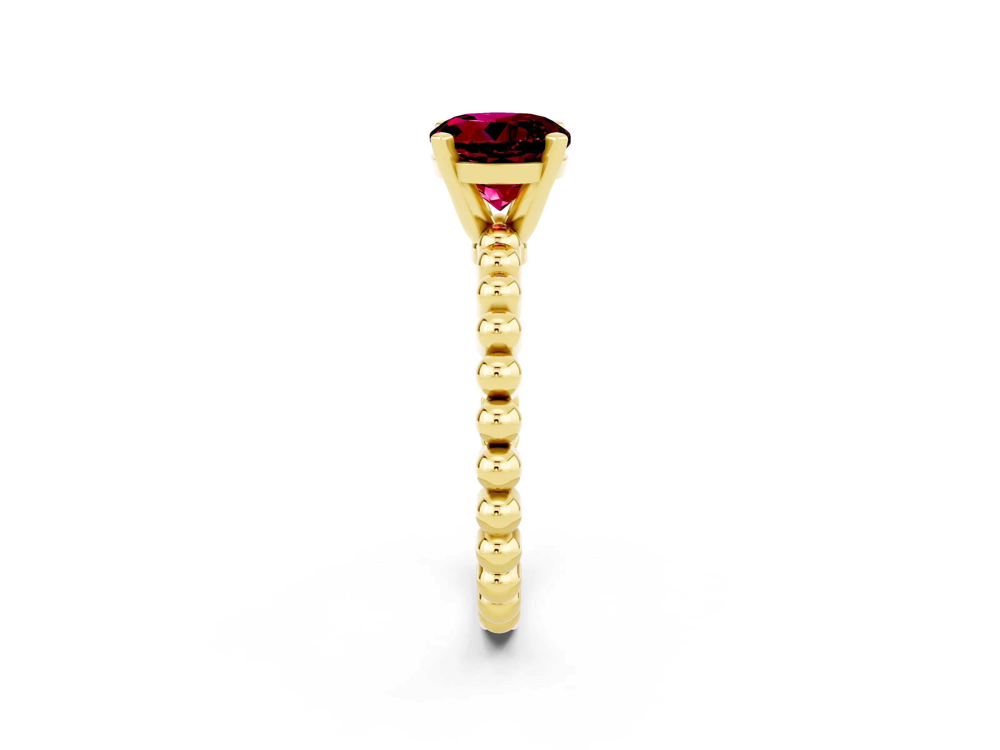 Yellow gold Round Cut Garnet Solitaire Ring with Beaded Band and Prong Setting_2