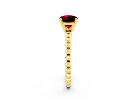 Yellow gold Round Cut Garnet Solitaire Ring with Beaded Band and Prong Setting_2