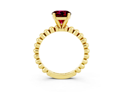Yellow gold Round Cut Garnet Solitaire Ring with Beaded Band and Prong Setting_3