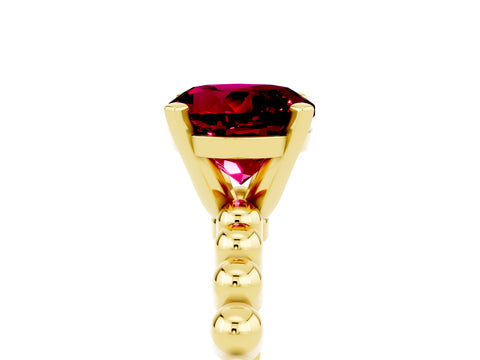 Yellow gold Round Cut Garnet Solitaire Ring with Beaded Band and Prong Setting_5