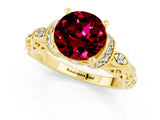 Yellow gold Round Cut Garnet Solitaire Ring with Filigree Band and Four-Prong Setting_25
