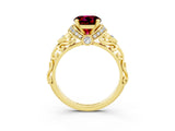 Yellow gold Round Cut Garnet Solitaire Ring with Filigree Band and Four-Prong Setting_27