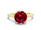 Yellow gold Round Cut Garnet Solitaire Ring with Flower Prong Setting and Classic Band_12